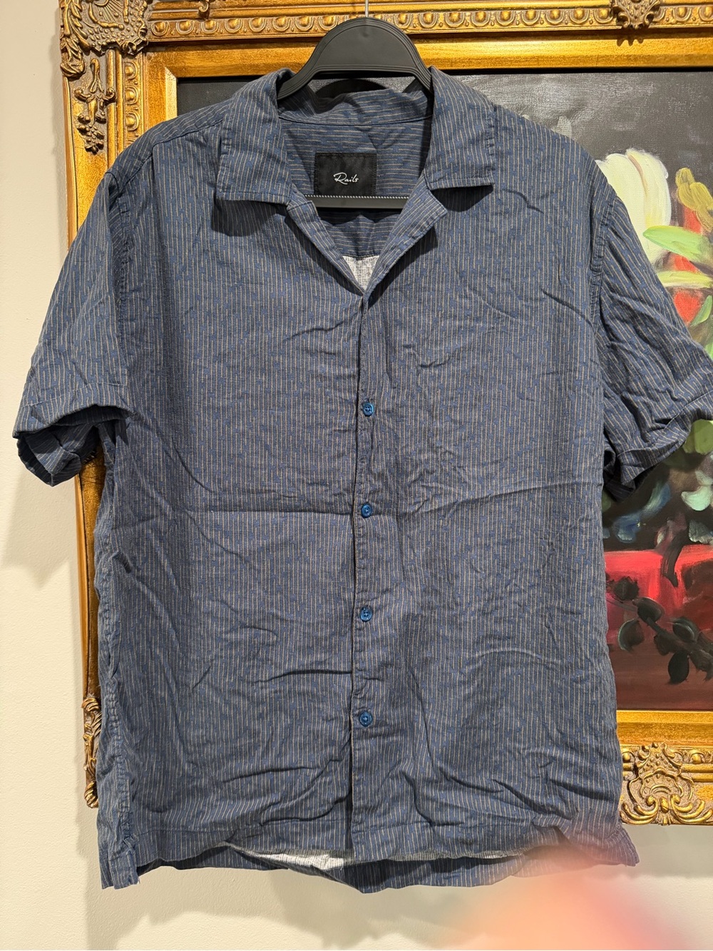 Rails Navy Striped Short-Sleeve Button-Down Shirt